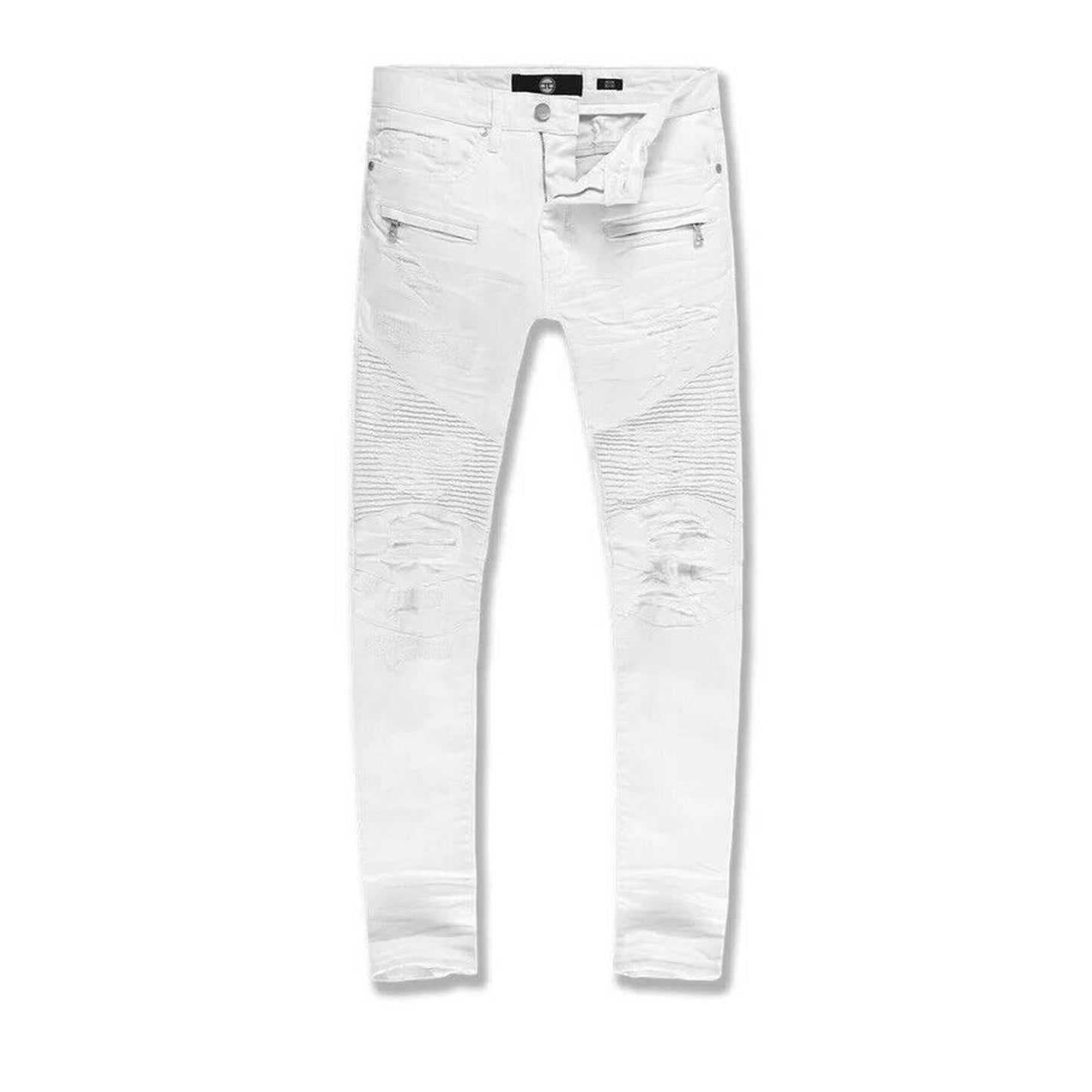 JORDAN CRAIG SEAN WHITE DENIM MOTO RIP REPAIR JEANS RETRO PURE SLIM FIT ZIPPER