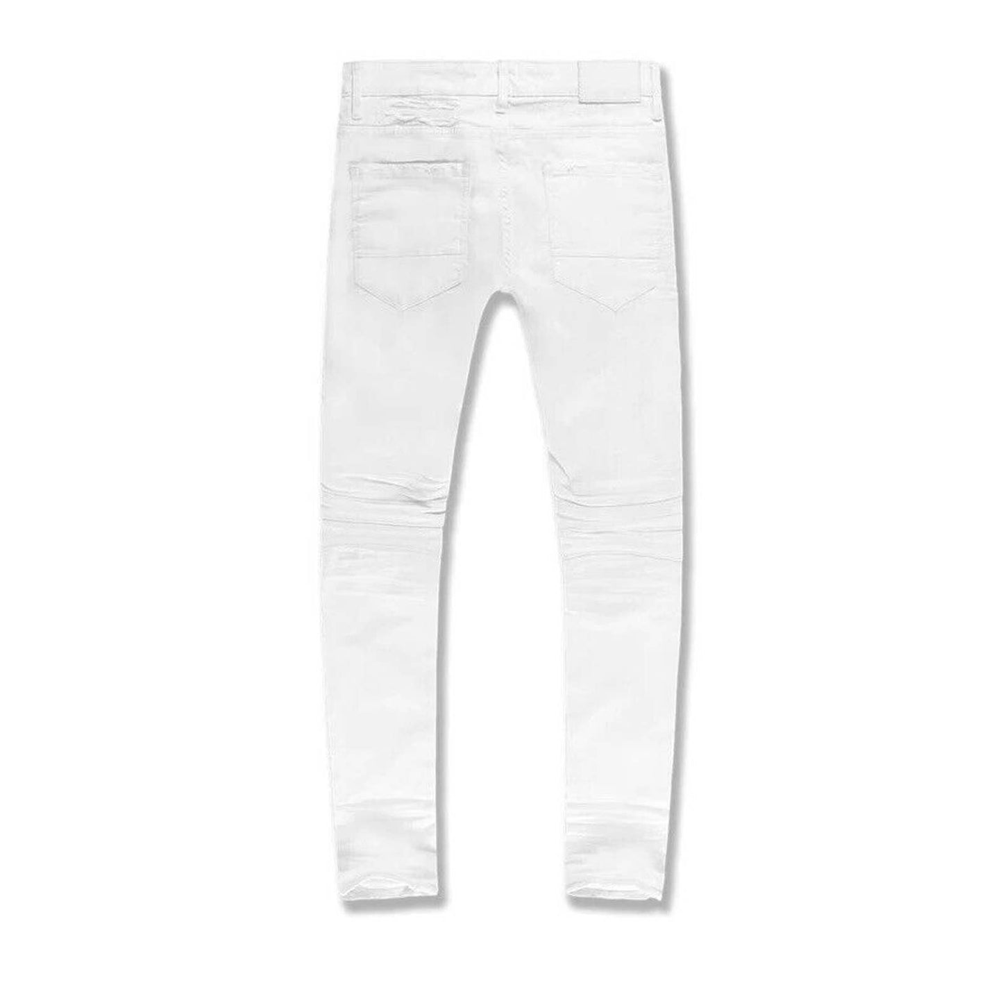 JORDAN CRAIG SEAN WHITE DENIM MOTO RIP REPAIR JEANS RETRO PURE SLIM FIT ZIPPER