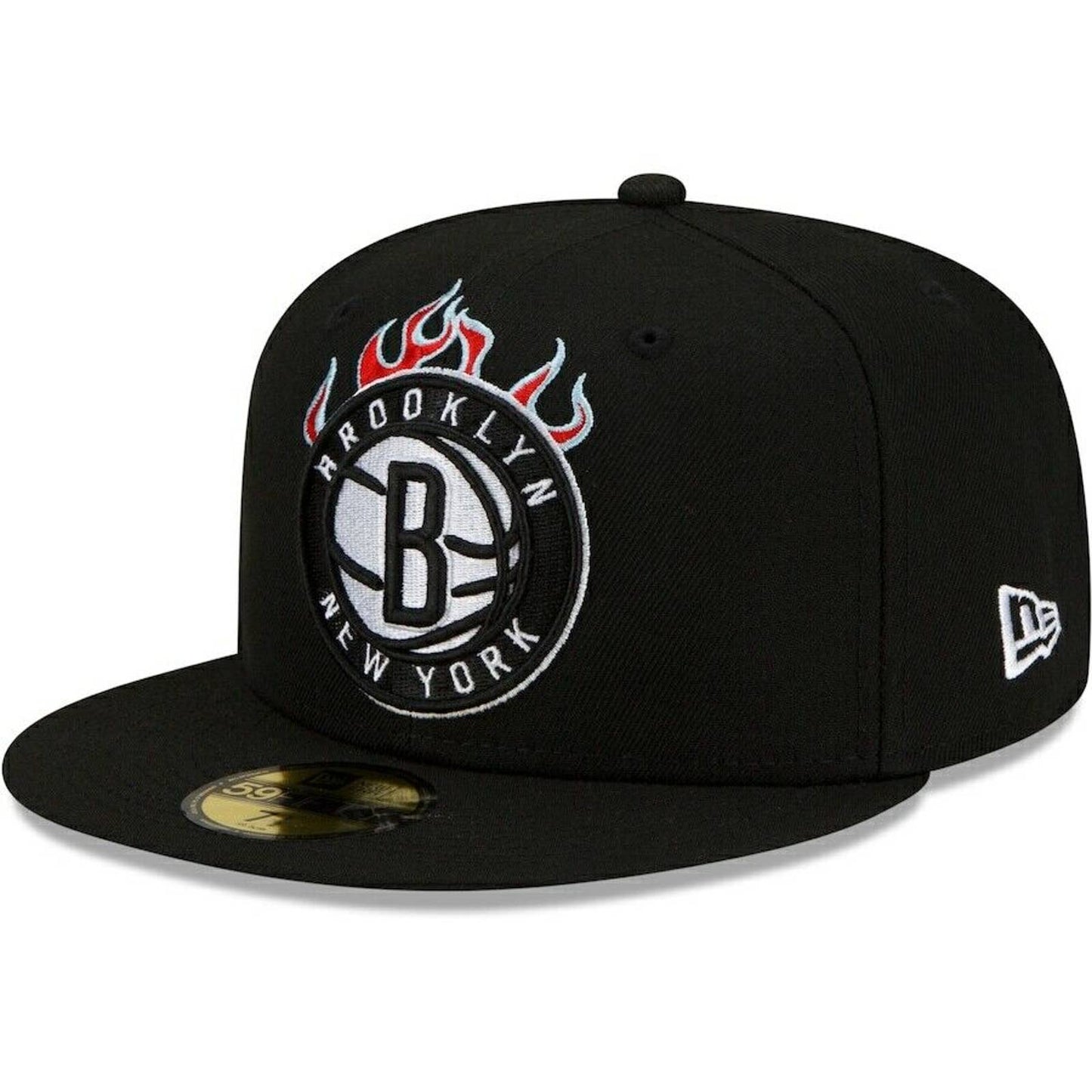 New Era Brooklyn Nets Fitted Hat NBA Customized Fire team Flames Logo Blue