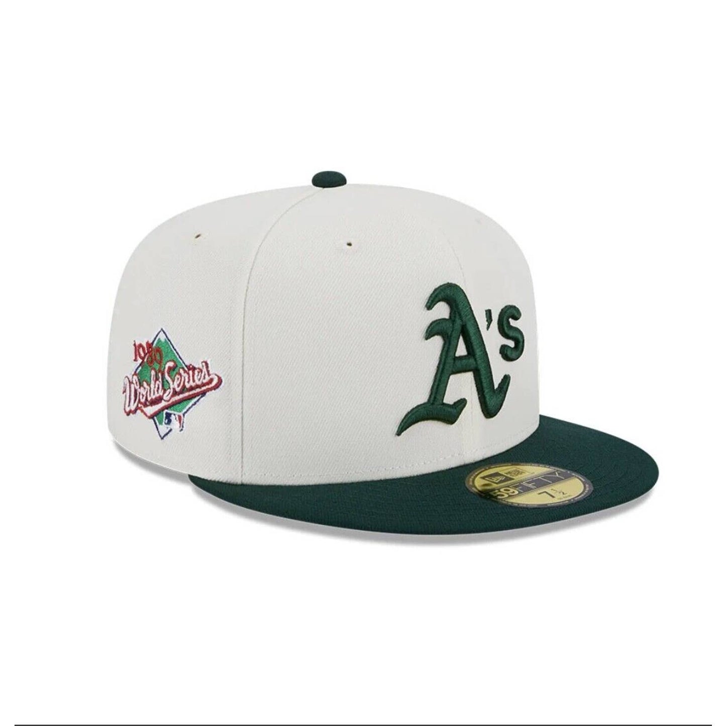 Men’s OAKLAND ATHLETICS A’s GREEN CHROME CREAM Era 59FIFTY Fitted Hat Cap