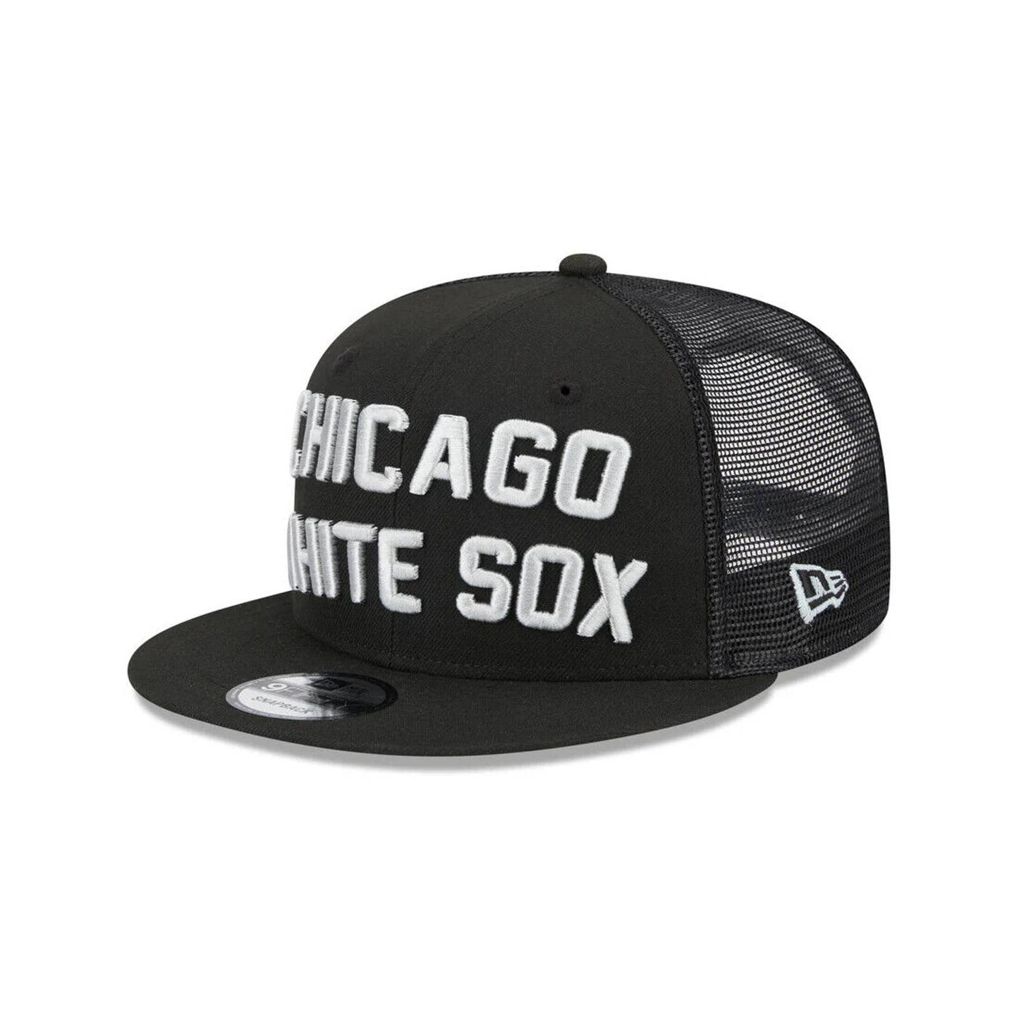 Chicago White Sox Era Black Stacked 9FIFTY Mesh Trucker Snapback Hat MENS OG