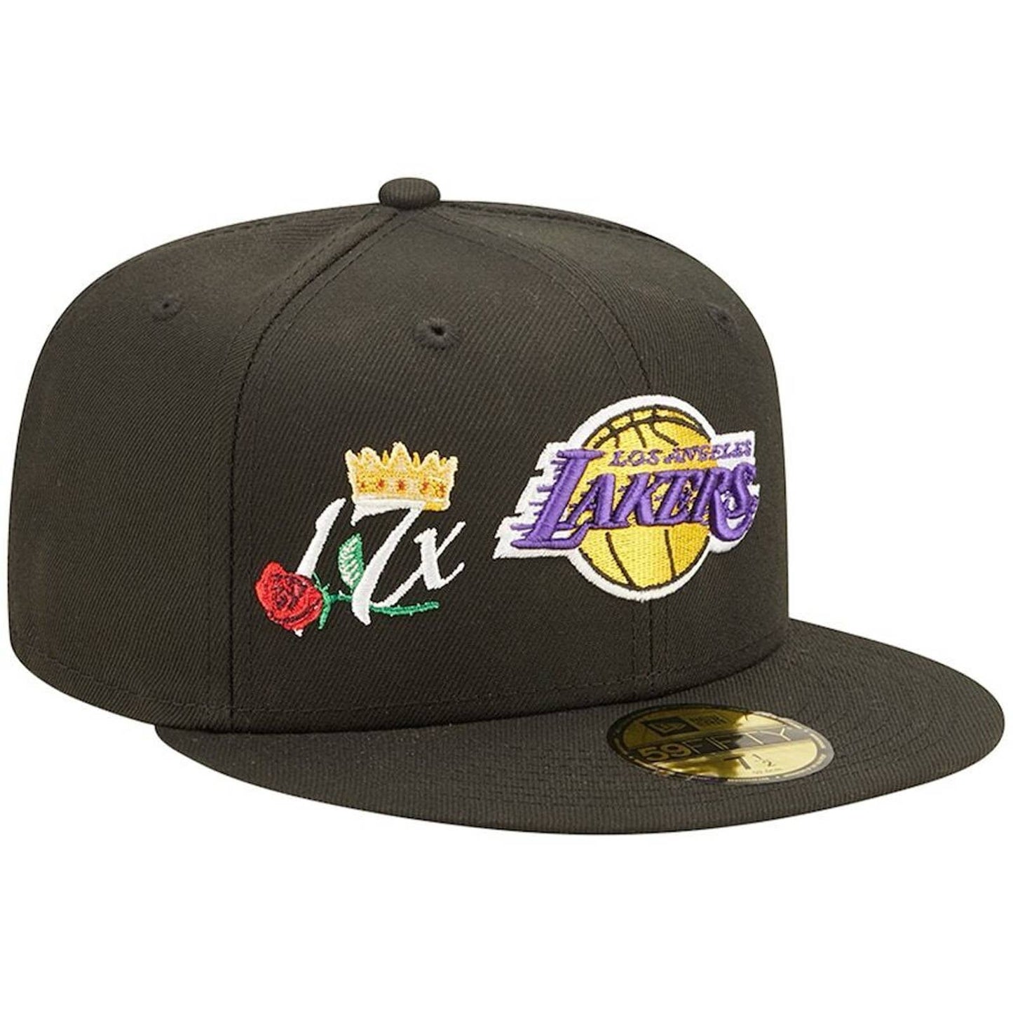 Los Angeles Lakers BLACK CROWN CHAMPS Era 59Fifty Fitted MENS 27X NEW RETRO