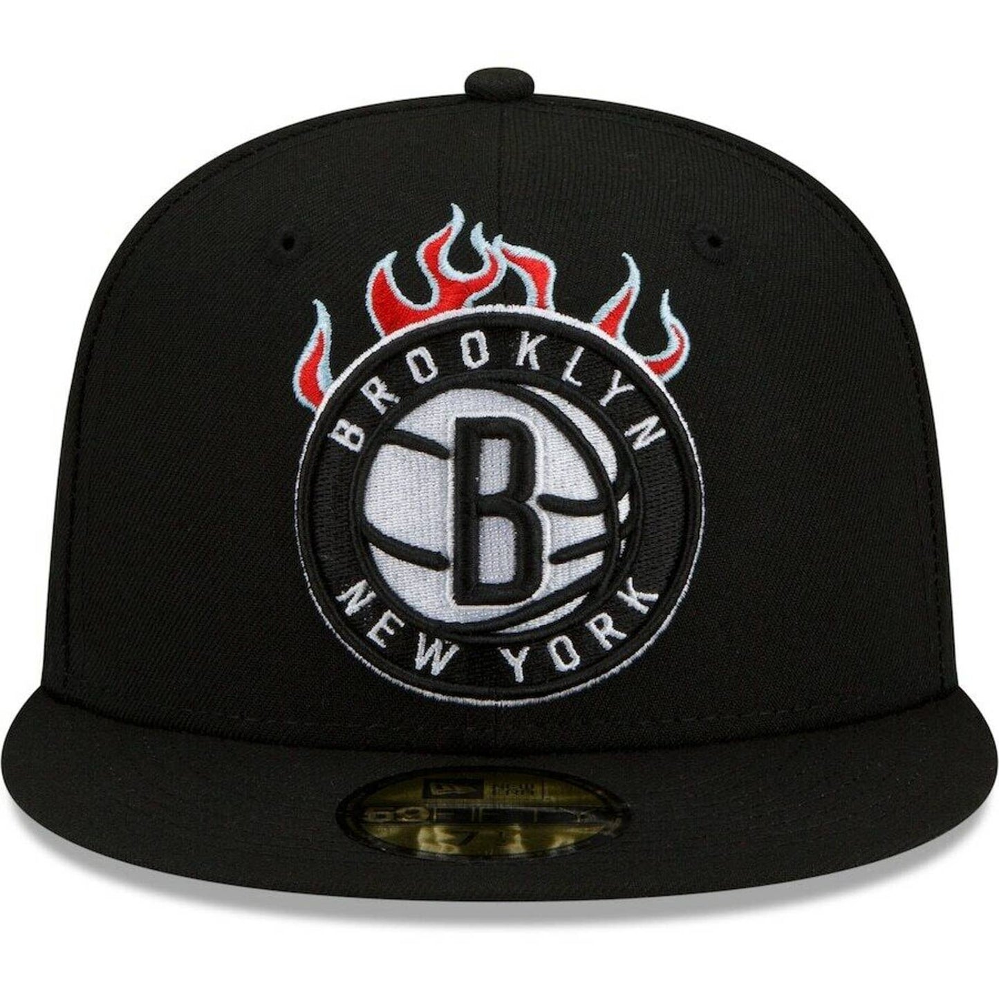 New Era Brooklyn Nets Fitted Hat NBA Customized Fire team Flames Logo Blue