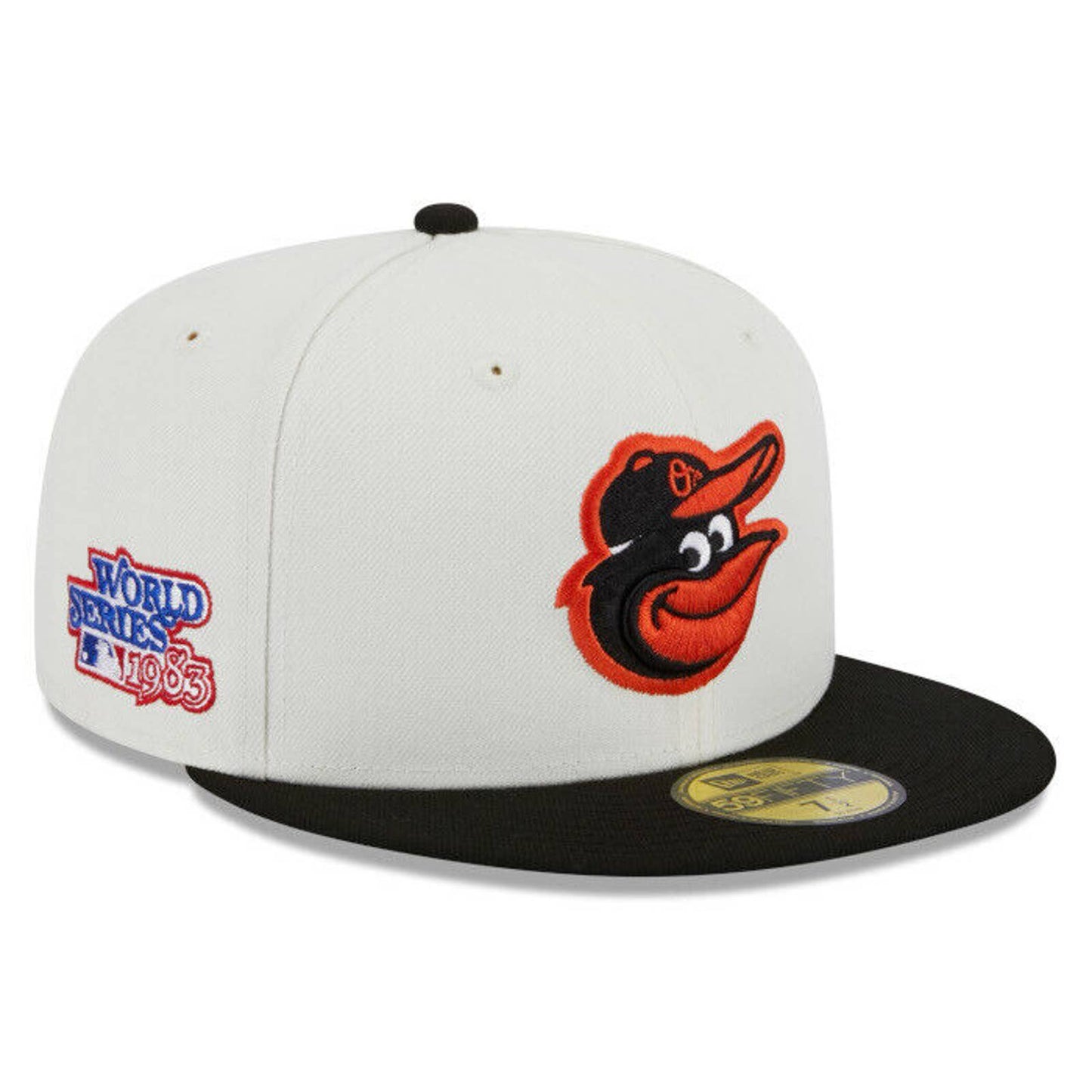 Mens BALTIMORE ORIOLES WS CHROME CREAM BLACK Era 59FIFTY Fitted Hat Cap