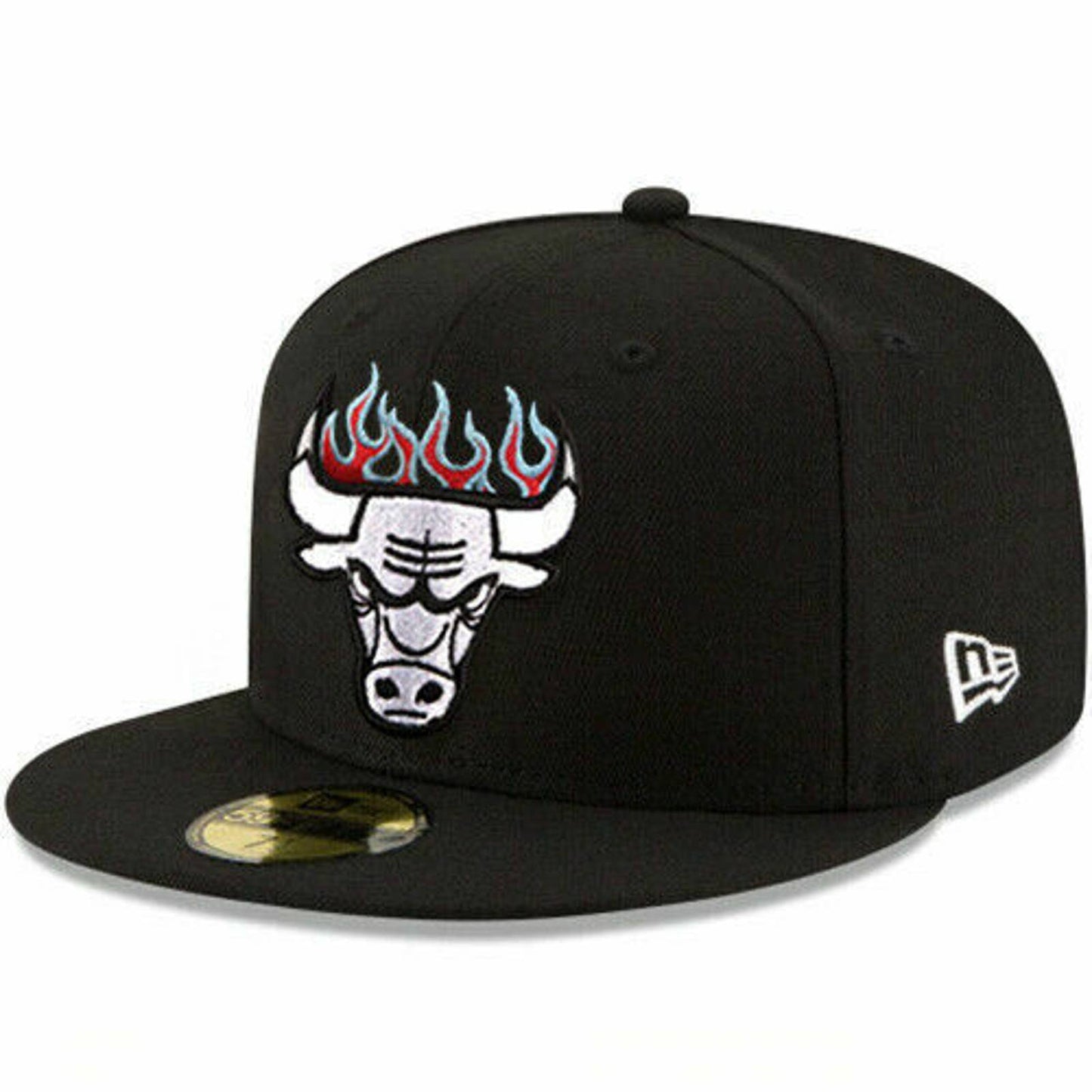 New Era Chicago Bulls Fitted Hat NBA Customized Fire Team Flame Logo Blue