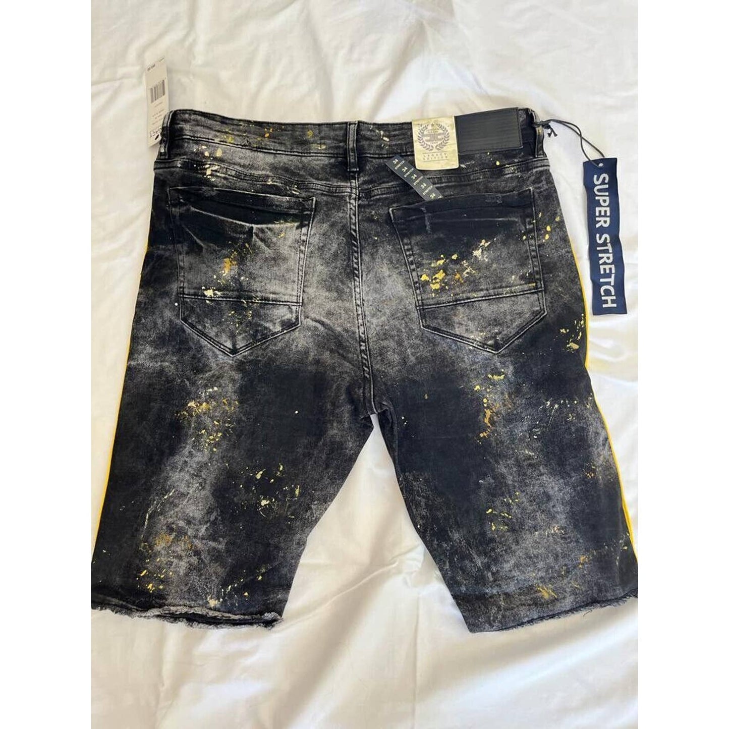 JORDAN CRAIG MENS STRIPED DENIM SHORTS BLACK YELLOW GOLD POLLEN JORDAN RETRO