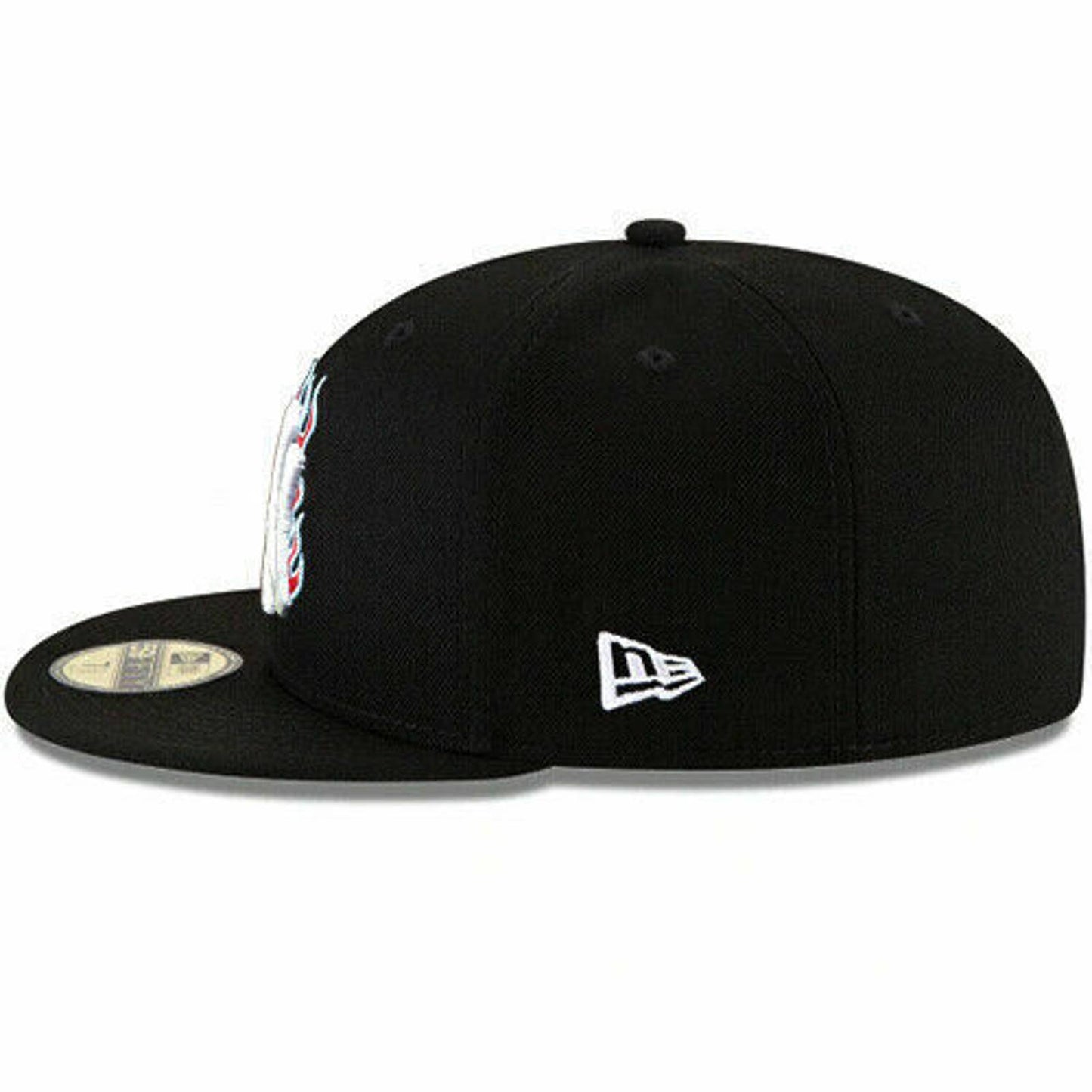 New Era New York Yankees Black Fitted Hat MLB Fire Flames Team Logo Poly Blue UV