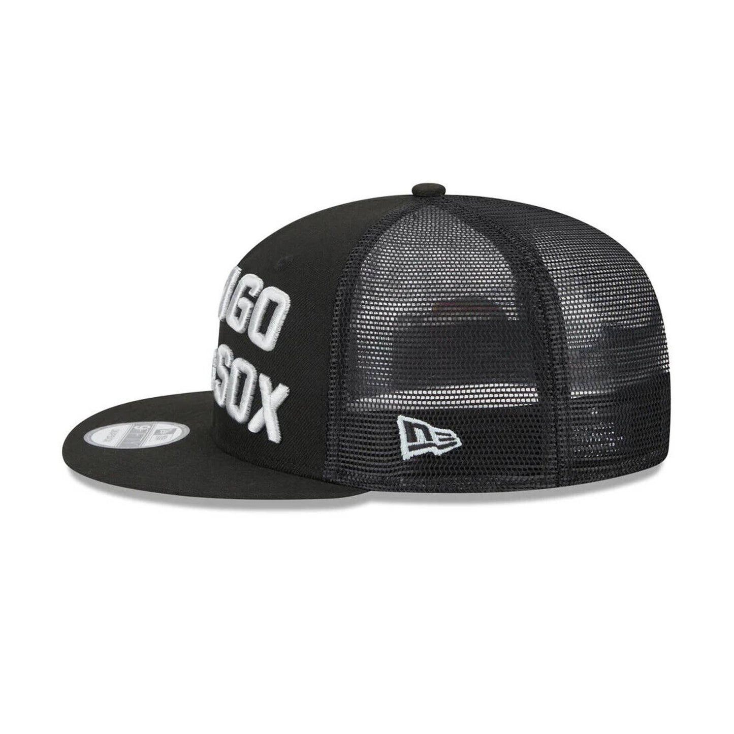 Chicago White Sox Era Black Stacked 9FIFTY Mesh Trucker Snapback Hat MENS OG