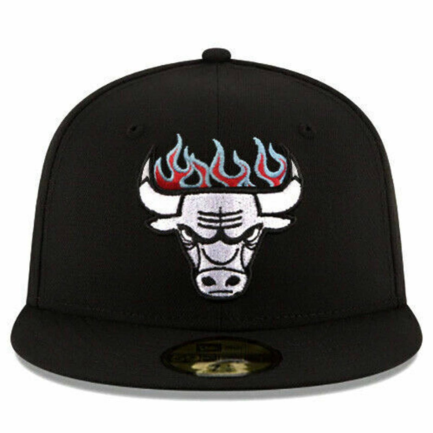New Era Chicago Bulls Fitted Hat NBA Customized Fire Team Flame Logo Blue