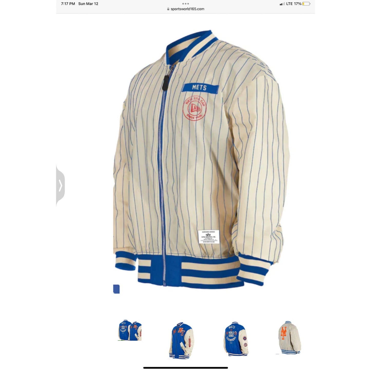 MENS ERA X ALPHA INDUSTRIES NEW YORK METS MLB REVERSIBLE BOMBER JACKET OG