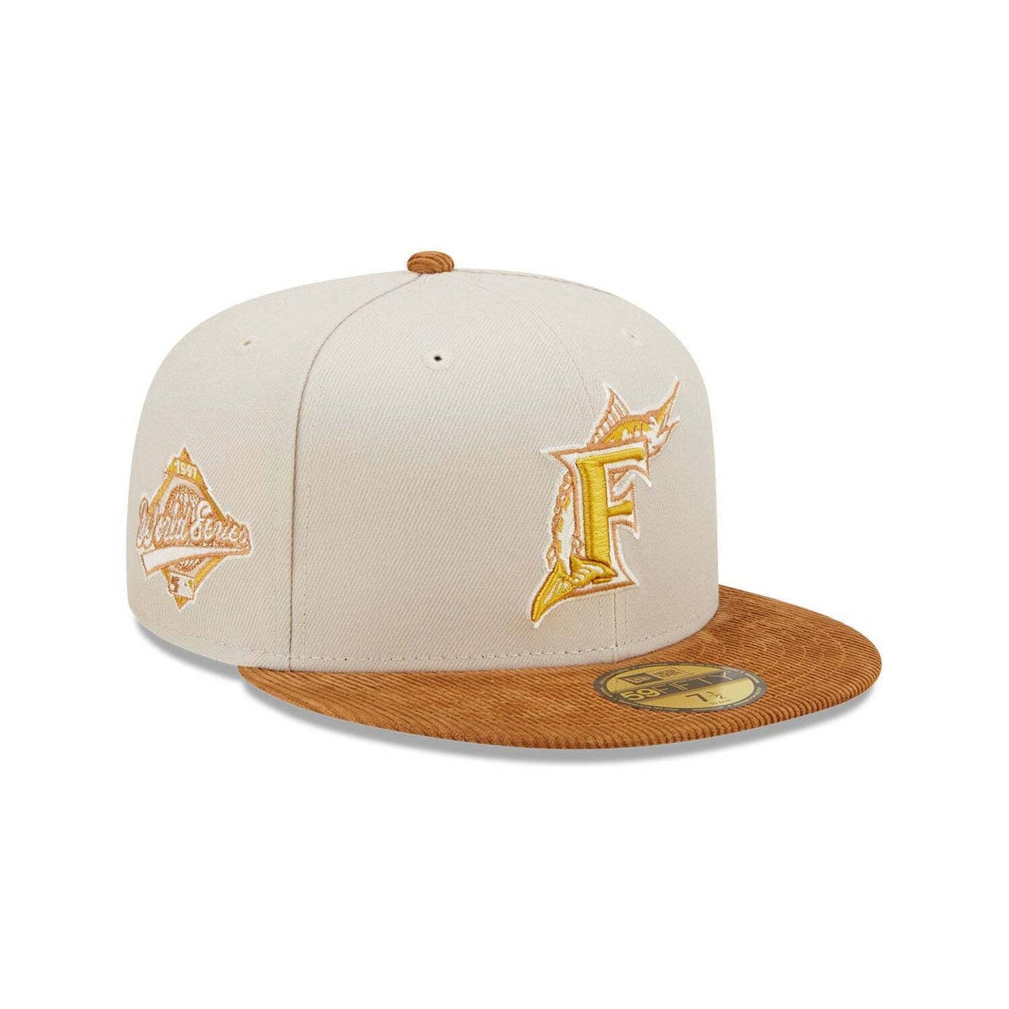 Era FLORIDA MARLINS 59FIFTY Fitted Hat 5950 WHEAT BEIGE CORDUROY CORD BRIM