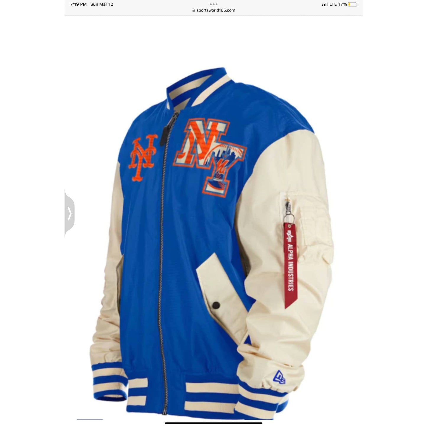 MENS ERA X ALPHA INDUSTRIES NEW YORK METS MLB REVERSIBLE BOMBER JACKET OG