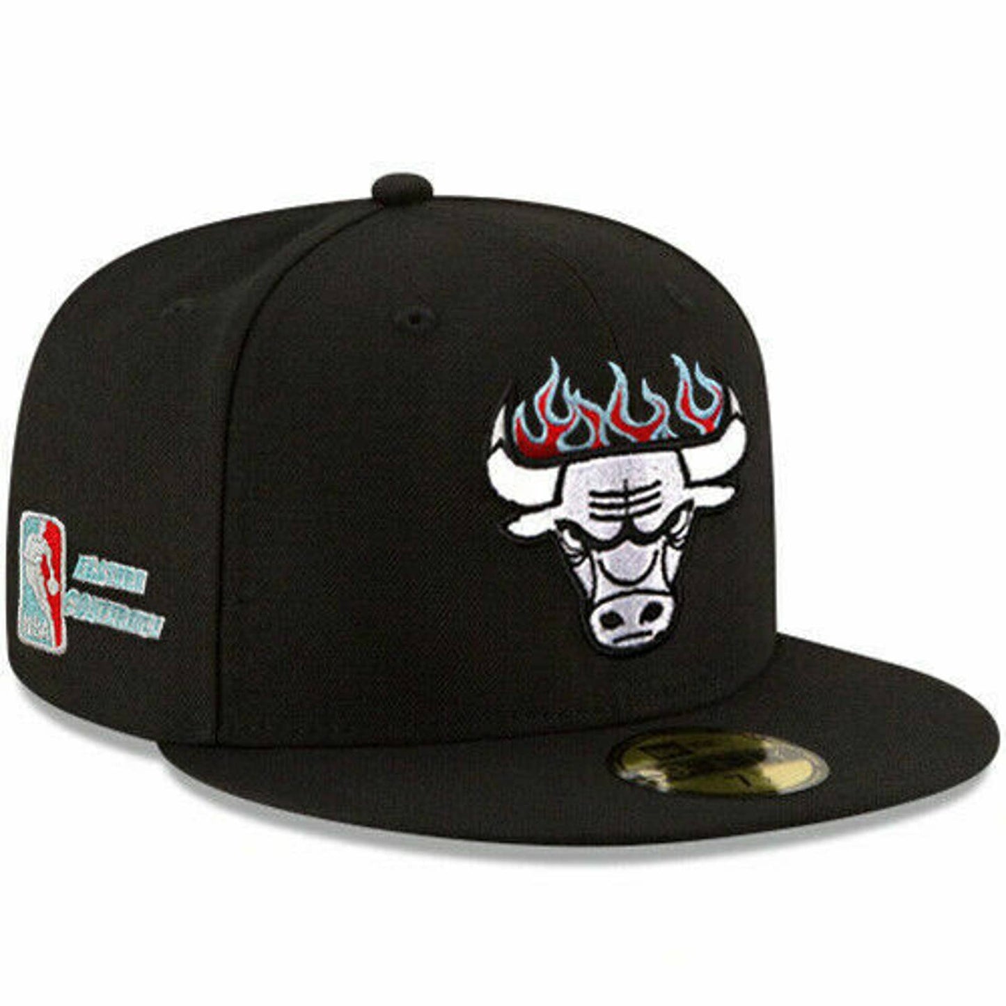 New Era Chicago Bulls Fitted Hat NBA Customized Fire Team Flame Logo Blue