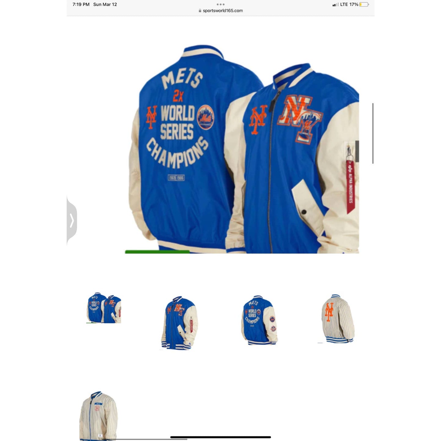 MENS ERA X ALPHA INDUSTRIES NEW YORK METS MLB REVERSIBLE BOMBER JACKET OG