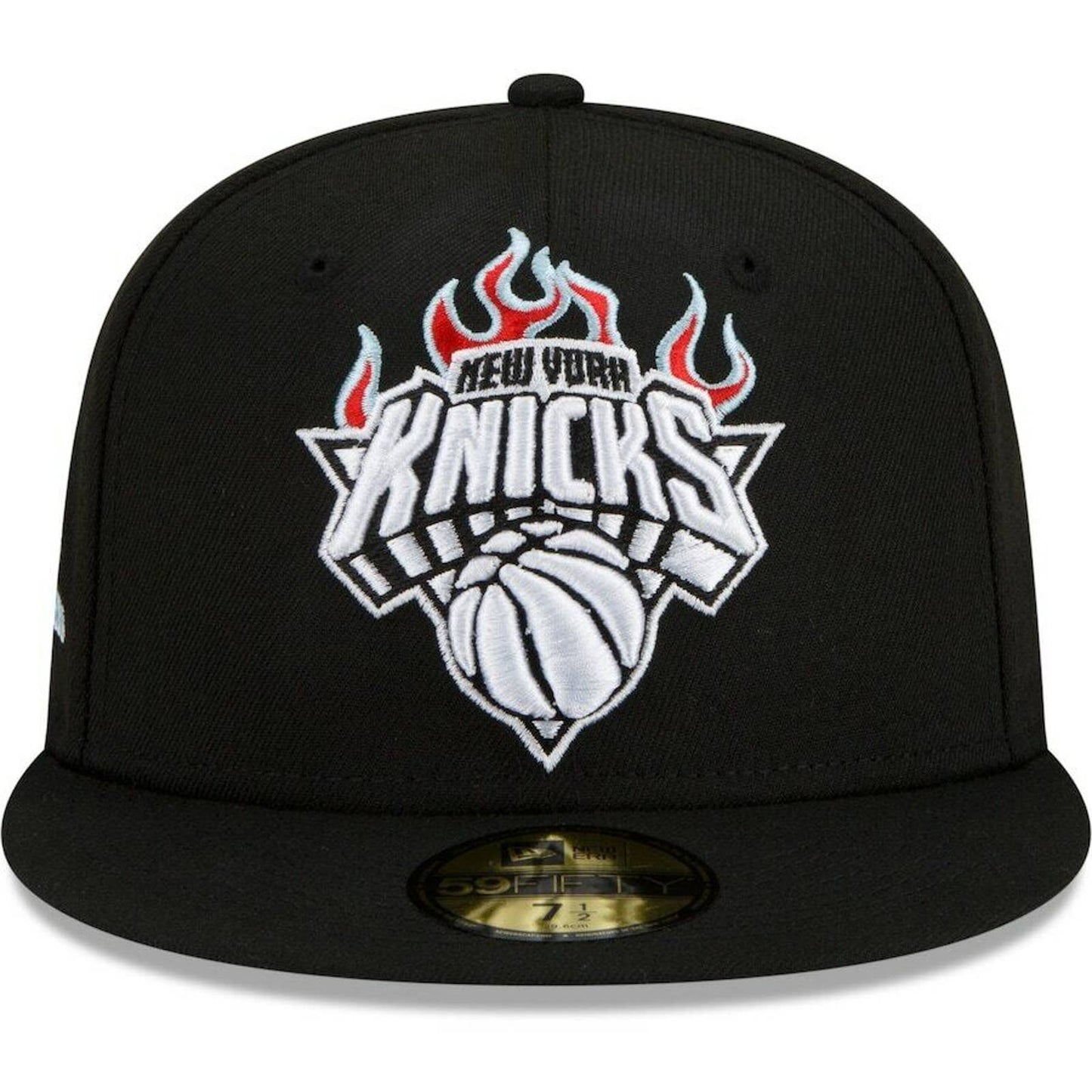 New Era New York Knicks Fitted Hat NBA Custom Fire Flames Logo Poly Blue