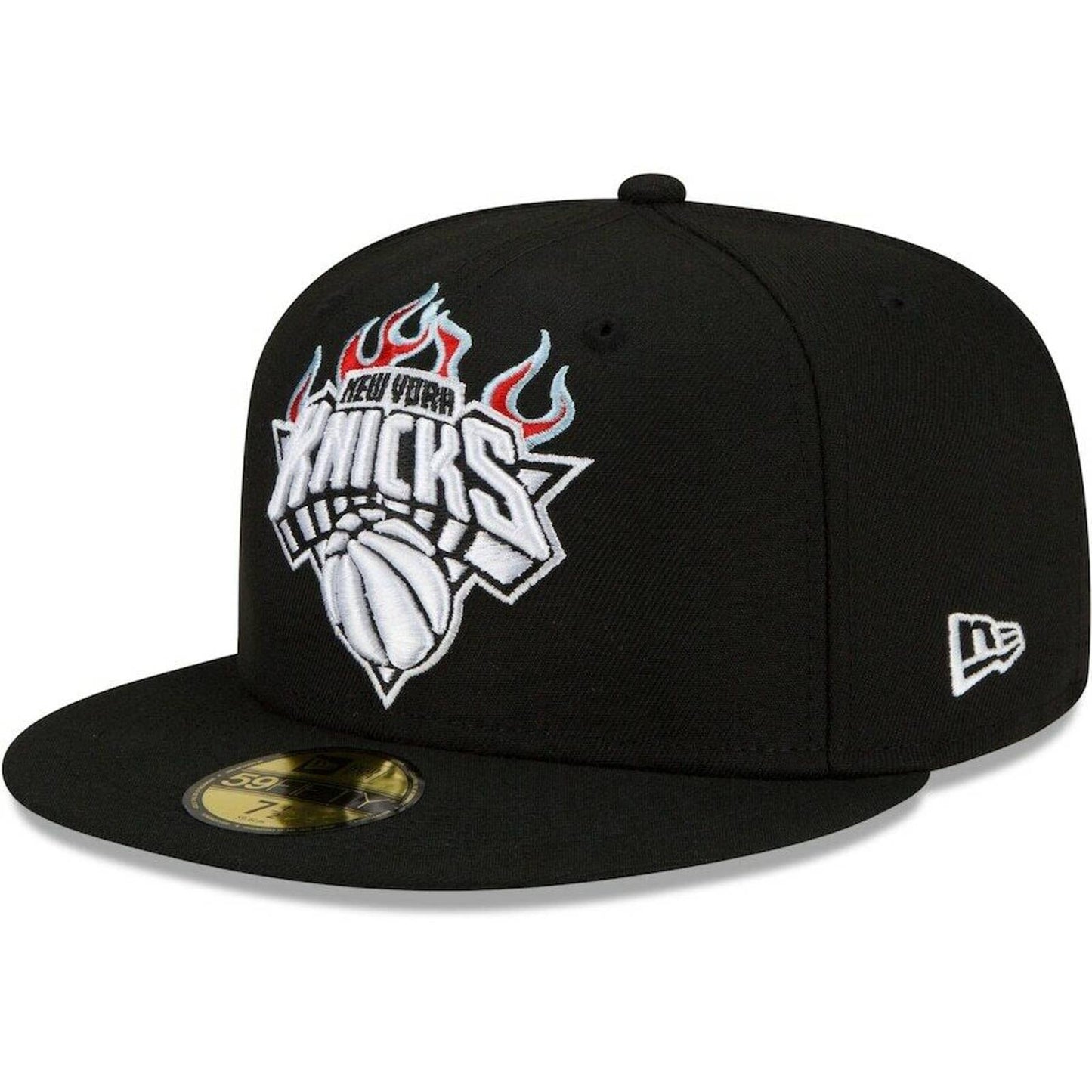 New Era New York Knicks Fitted Hat NBA Custom Fire Flames Logo Poly Blue