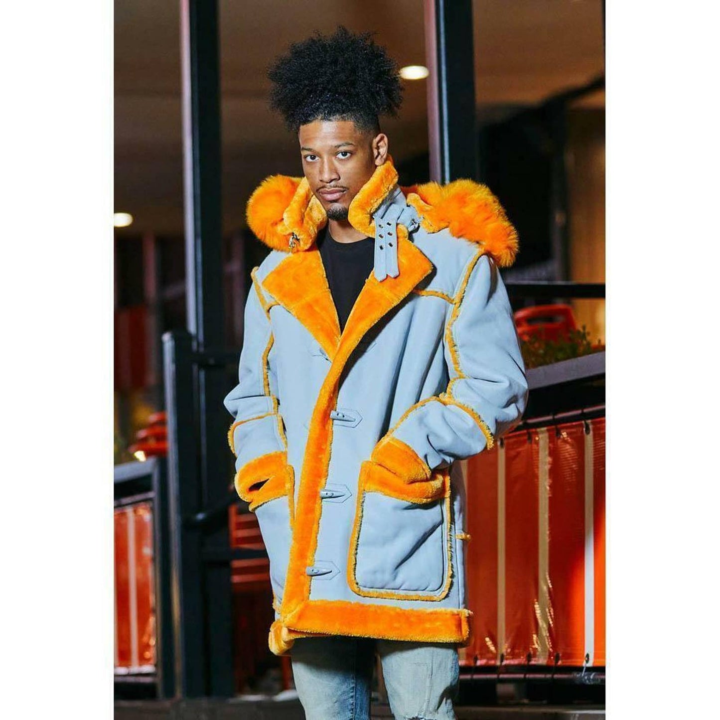 Jordan Craig Men's Denali Shearling JACKET MENS FAUX FUR CEMENT GREY ORANGE