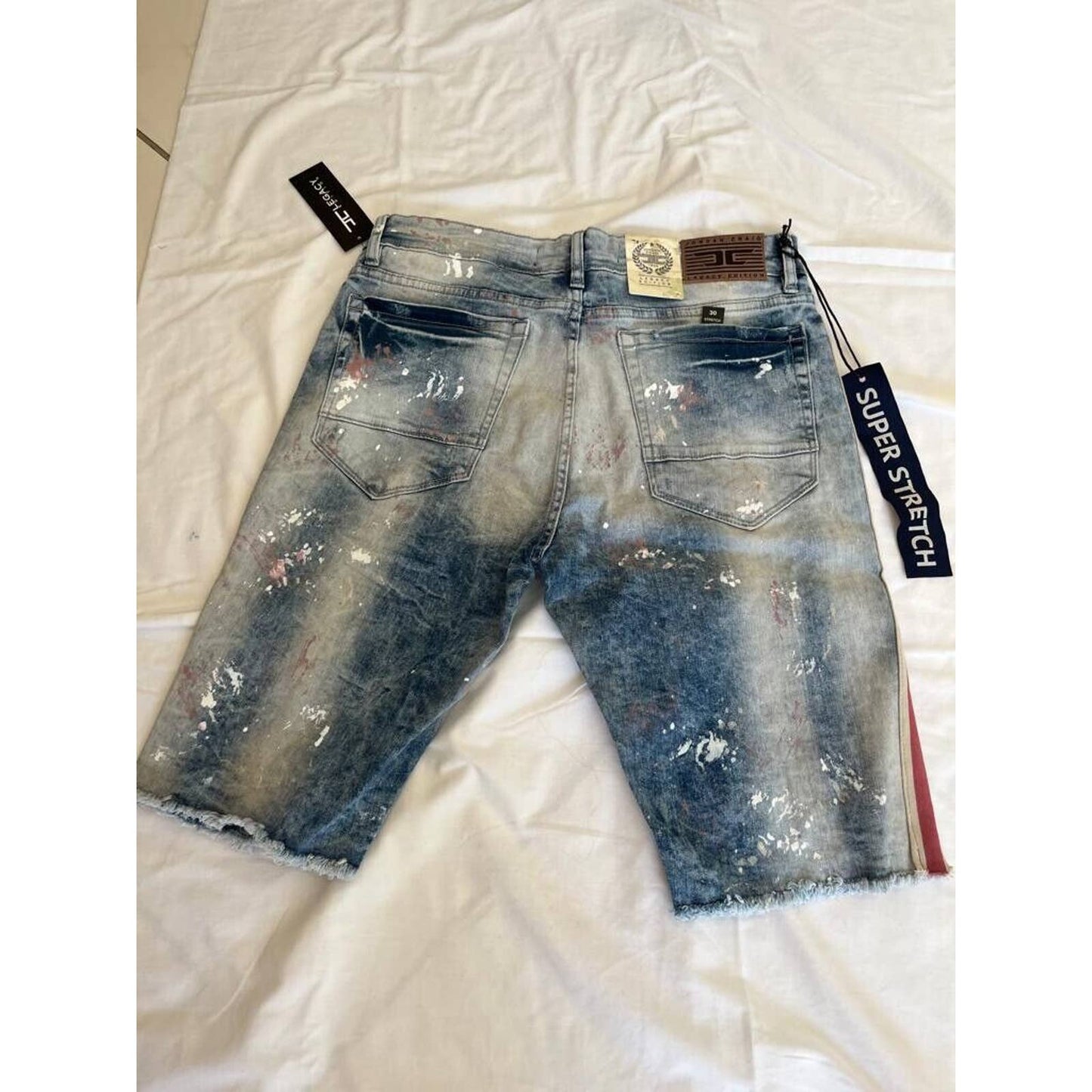 JORDAN CRAIG MENS STRIPED DENIM SHORTS BLUE ROSE BLUSH YEEZY TAN FOG RETRO MATCH