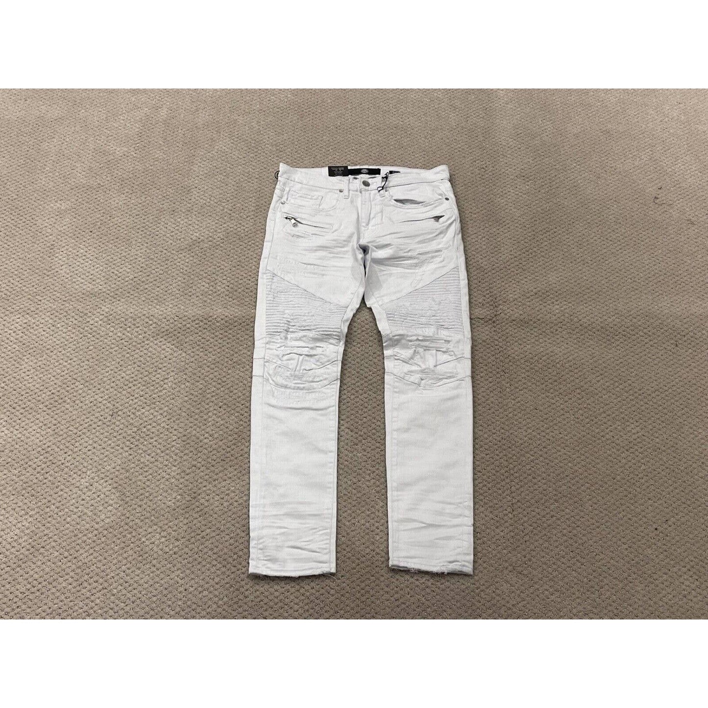 JORDAN CRAIG SEAN WHITE DENIM MOTO RIP REPAIR JEANS RETRO PURE SLIM FIT ZIPPER