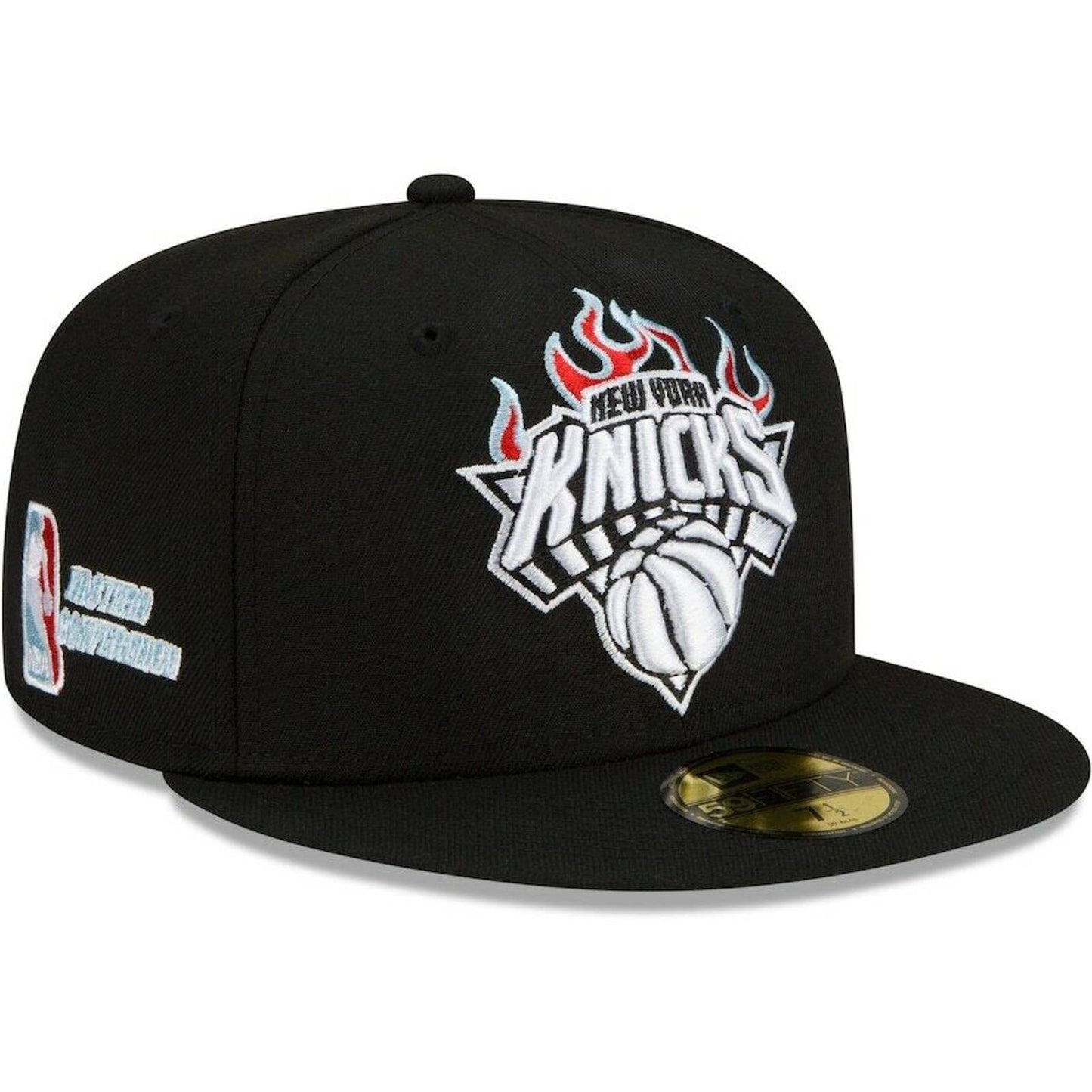 New Era New York Knicks Fitted Hat NBA Custom Fire Flames Logo Poly Blue