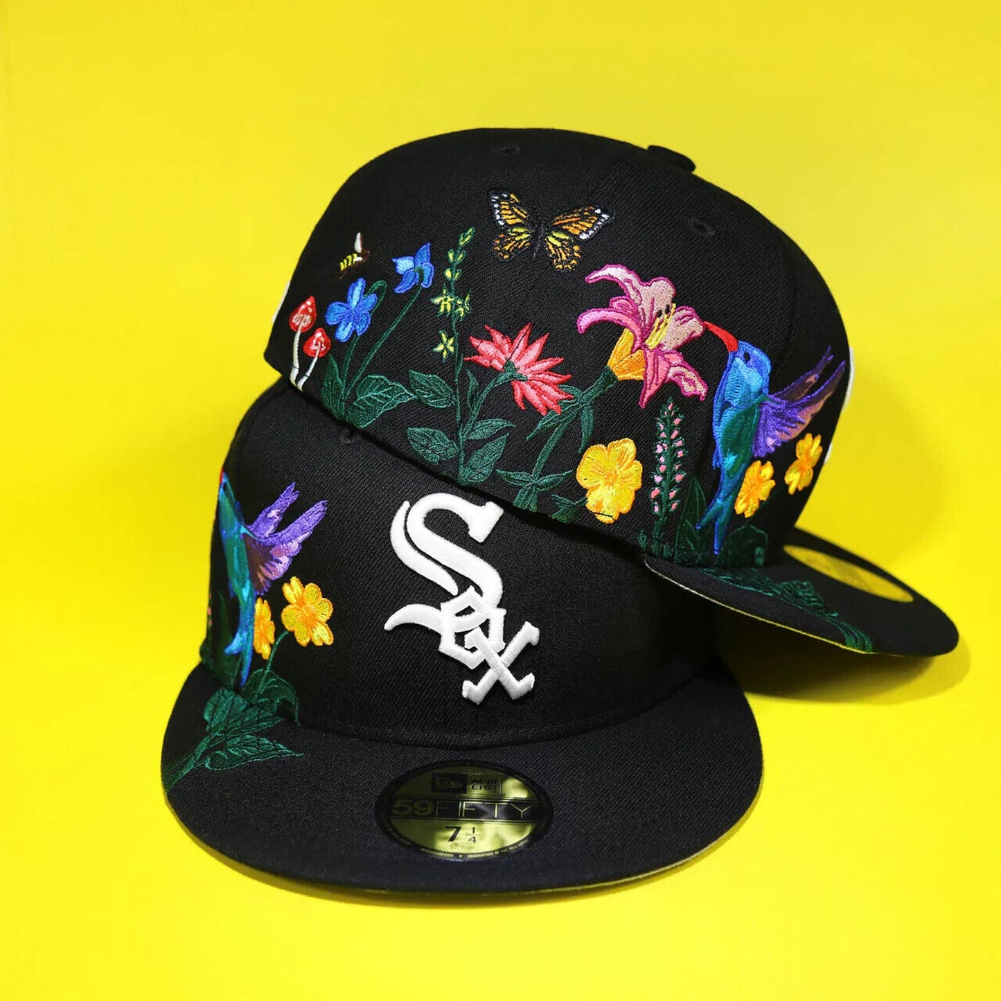 ERA CHICAGO WHITE SOX BLACK CAP Blooming 59FIFTY Fitted MENS HAT FLORAL BIRD