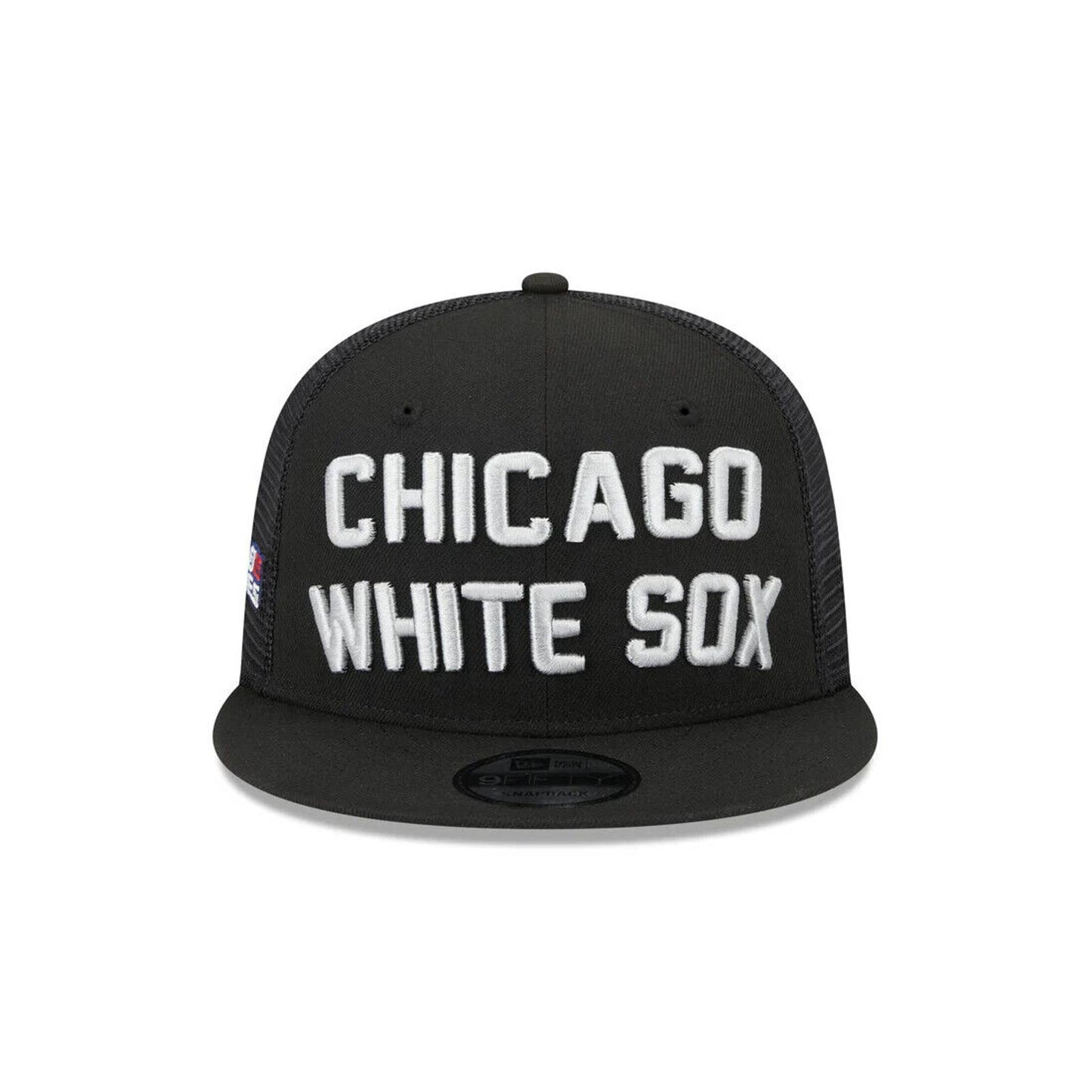 Chicago White Sox Era Black Stacked 9FIFTY Mesh Trucker Snapback Hat MENS OG