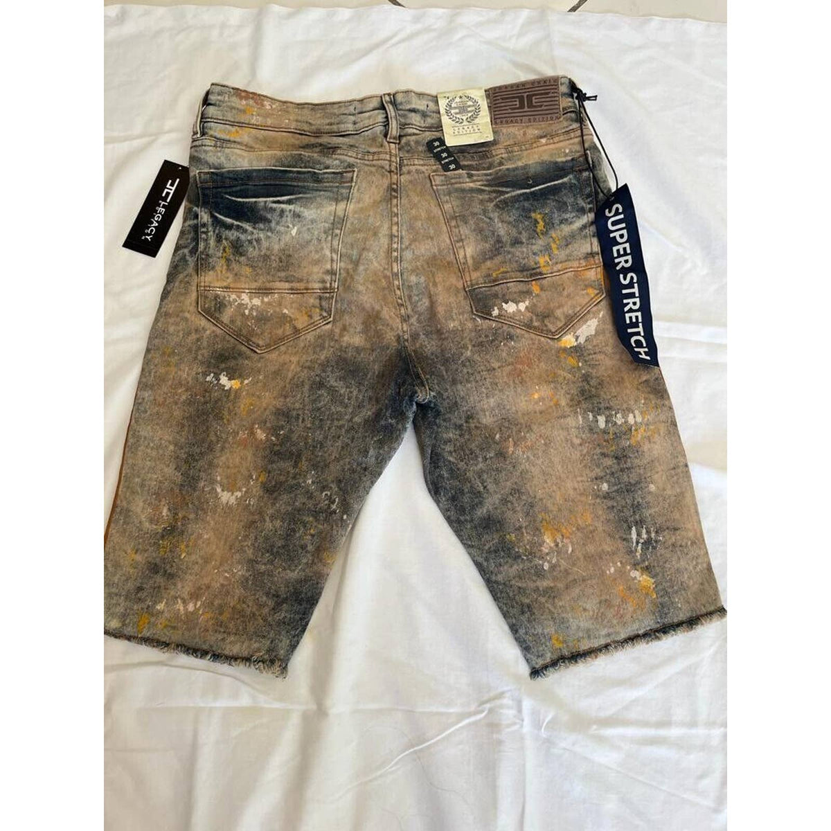 JORDAN CRAIG MENS SUMMERTIME STRIPED DENIM SHORTS TAN VINTAGE WASH BEIGE JORDAN
