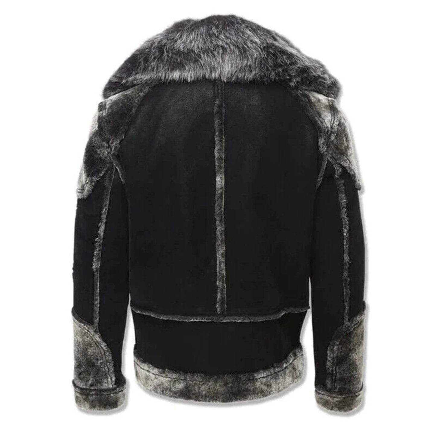 JORDAN CRAIG EL JEFE SHEARLING MOTO JACKET COAT MENS FUR BLACK ONYX SILVER
