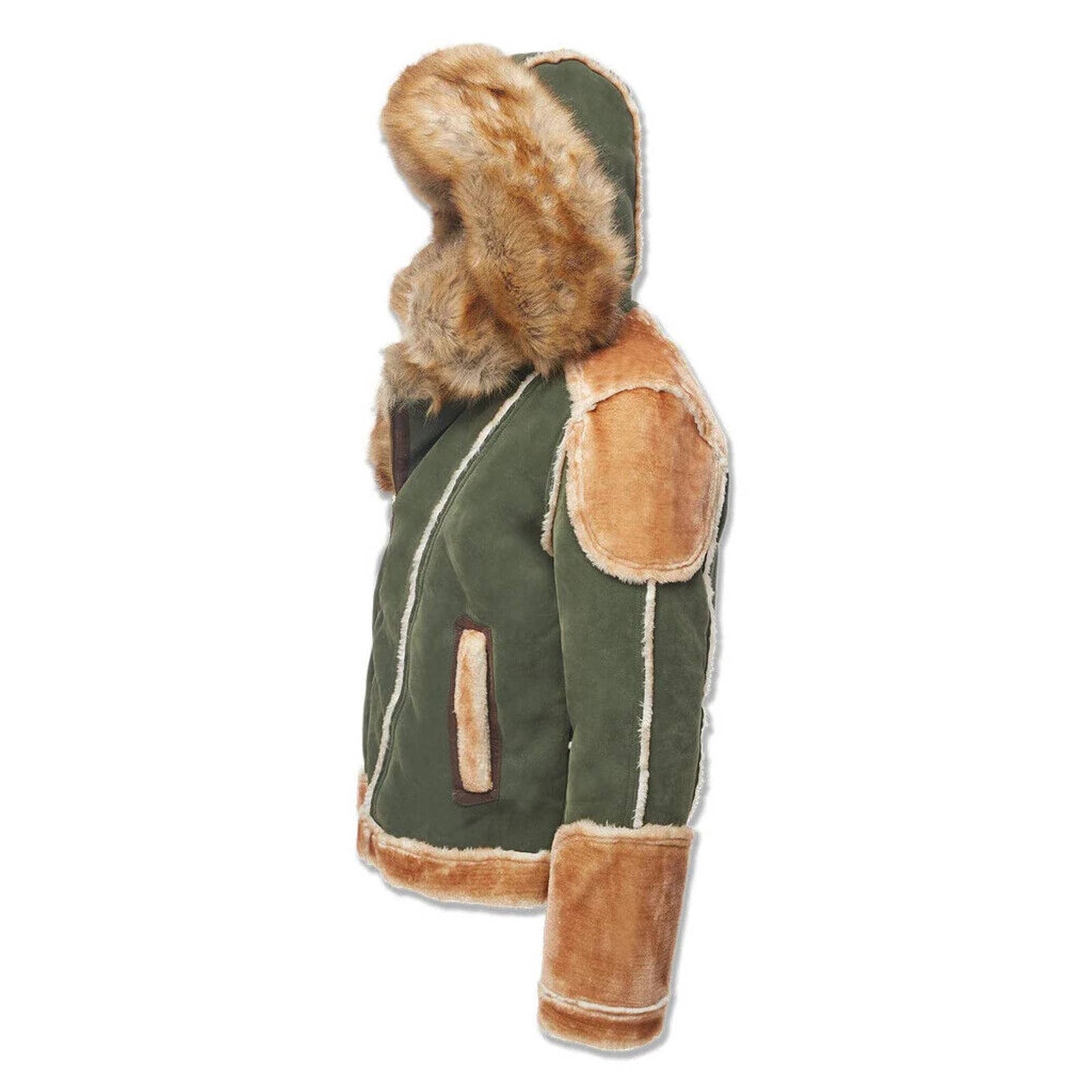 JORDAN CRAIG EL JEFE SHEARLING MOTO JACKET COAT MENS FAUX FUR OLIVE DARK GREEN