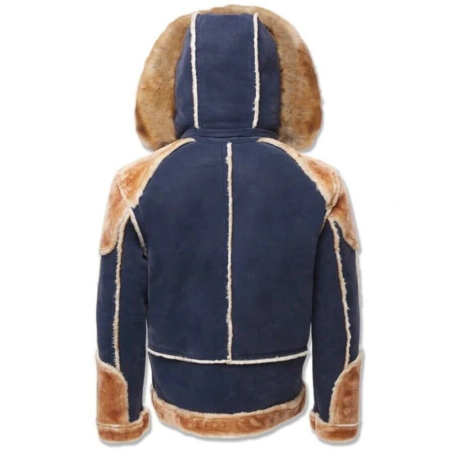 JORDAN CRAIG EL JEFE SHEARLING MOTO JACKET COAT MENS FUR NAVY BLUE TAN NEW