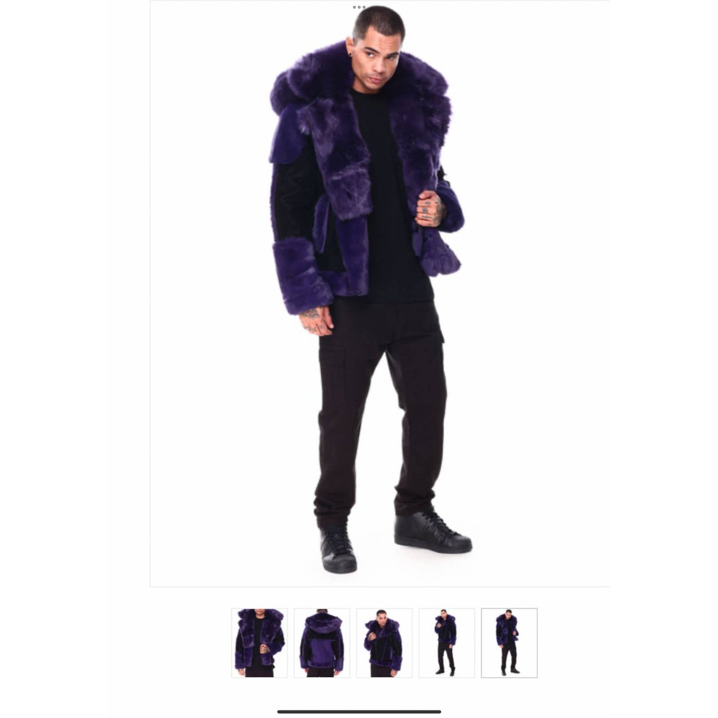 JORDAN CRAIG EL JEFE SHEARLING MOTO JACKET COAT MENS FUR BLACK PURPLE IRIS