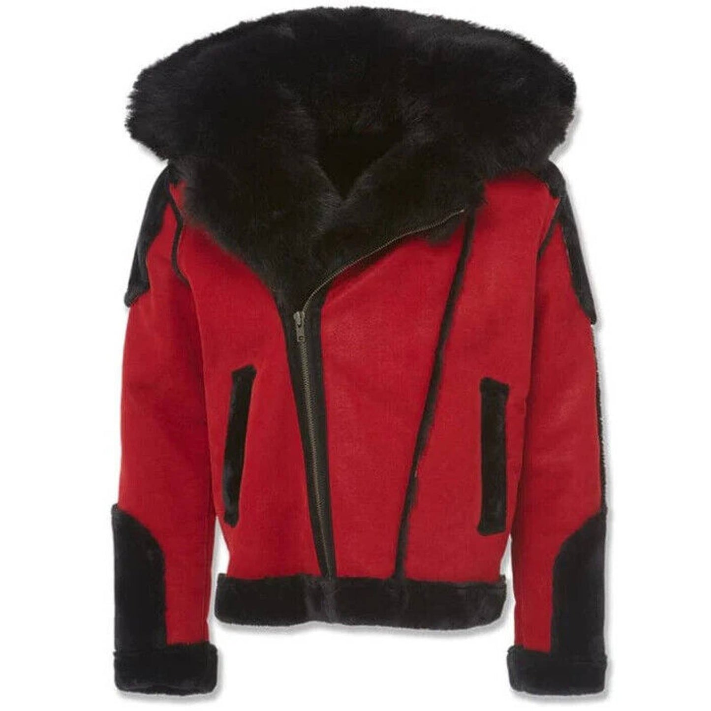 JORDAN CRAIG EL JEFE SHEARLING MOTO JACKET RED 91590 MENS FUR BRED NEW