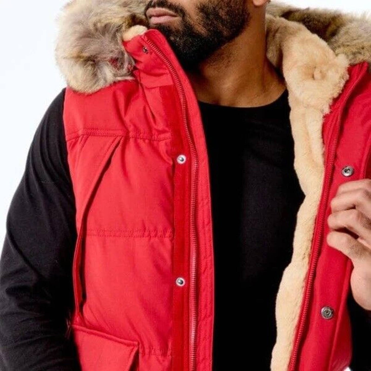 Jordan Craig Men's YUKON FUR LINED RED PARKA VEST PUFFER BUBBLE