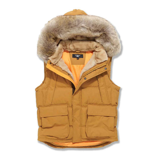 Jordan Craig MenS YUKON FUR LINED WHEAT PARKA VEST PUFFER BUBBLE TAN BEIGE SIZES