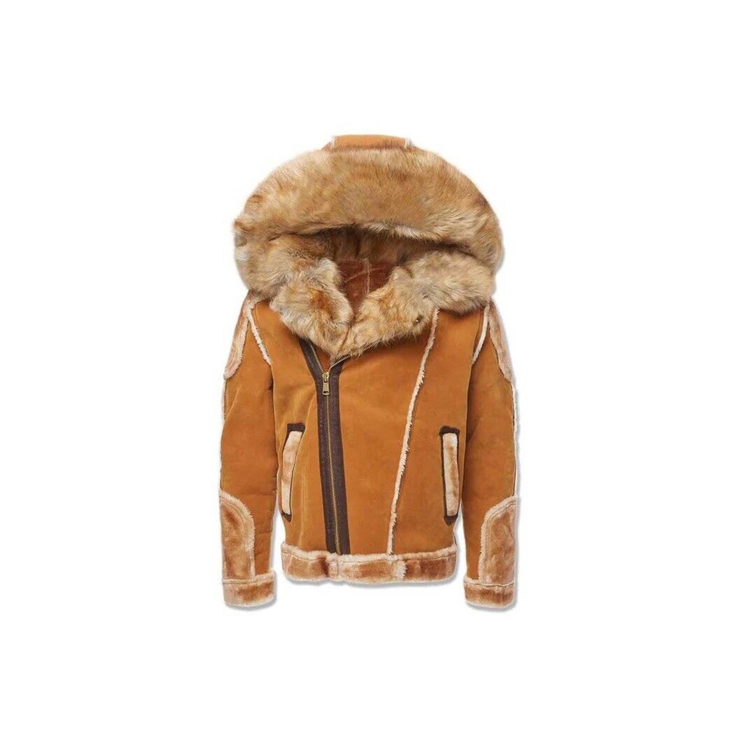 JORDAN CRAIG EL JEFE SHEARLING MOTO JACKET COAT MENS FUR BEIGE TAN WHEAT COGNAC